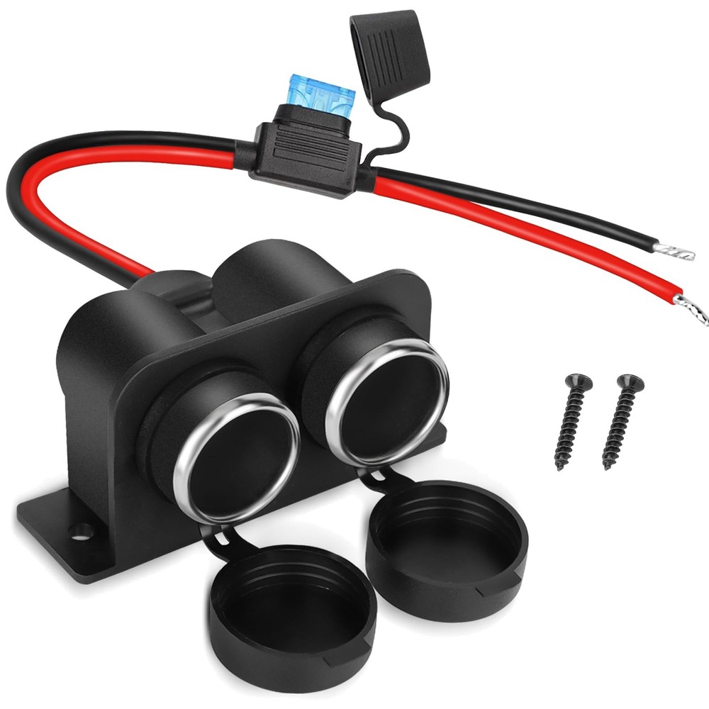 1PCS Cigarette Lighter Socket with Blade Fuse, 2-Socket Black-1P