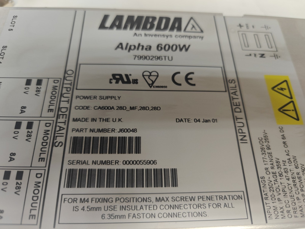 Lambda J60048 Alpha 600W Power Supply CA600 , 7990296TU