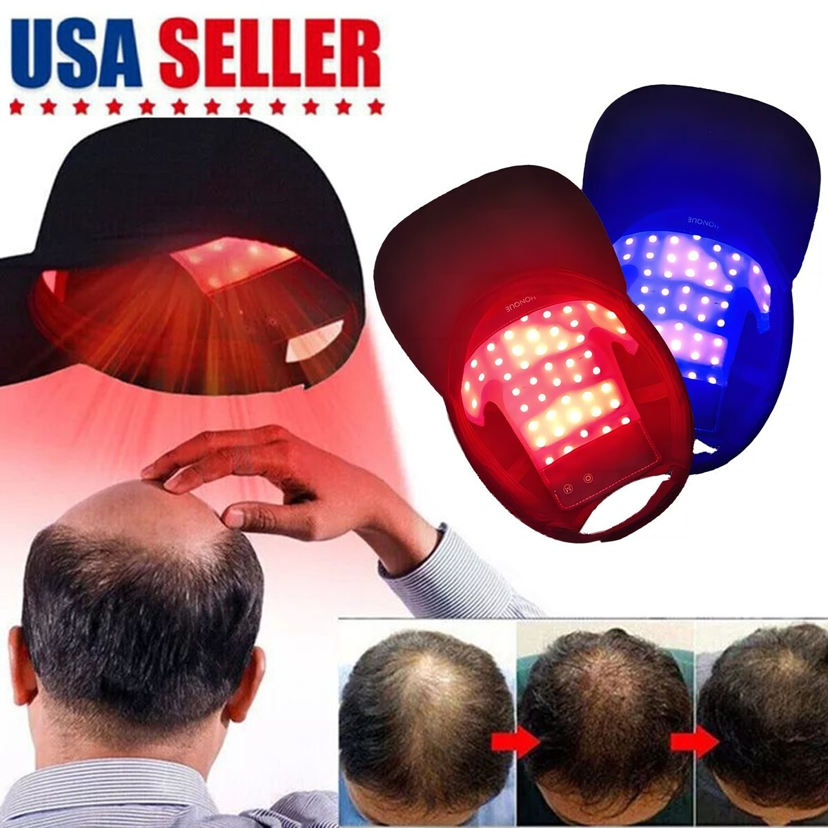 US 650nm Red LED Light Therapy Hat Hair Loss Treatment Cap Hair Growth Regrowth