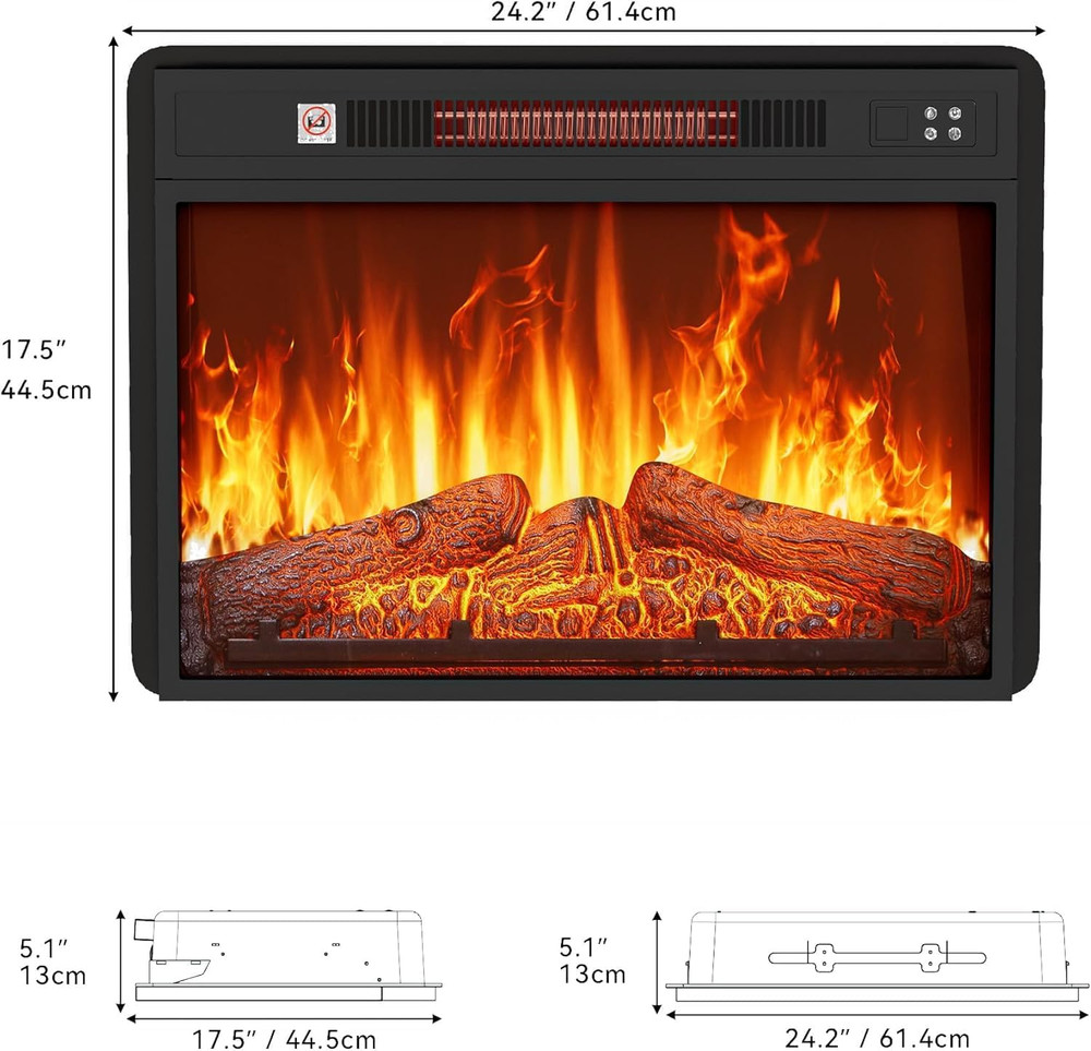 24" Electric Fireplace Insert, Fireplace Heaters with Log Set, Remote Control wi