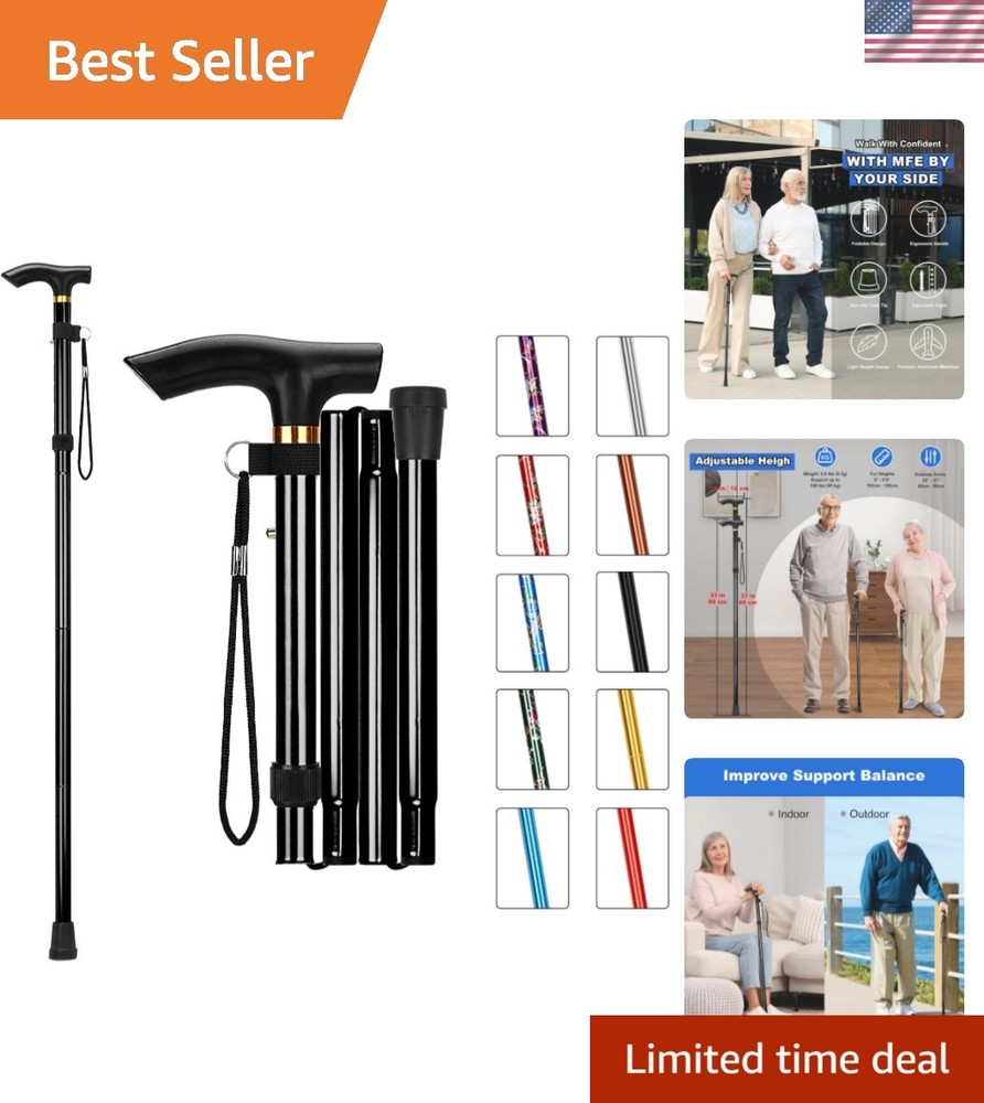 Folding Cane, Portable 5-Level Adjustable Height Walking Stick with Foldable ...