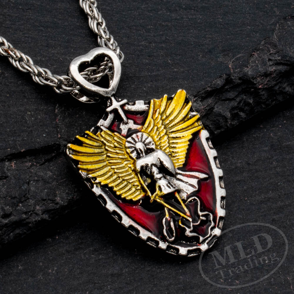 Holy Archangel Warrior Guardian Angel Saint St Michael Shield Pendant Necklace