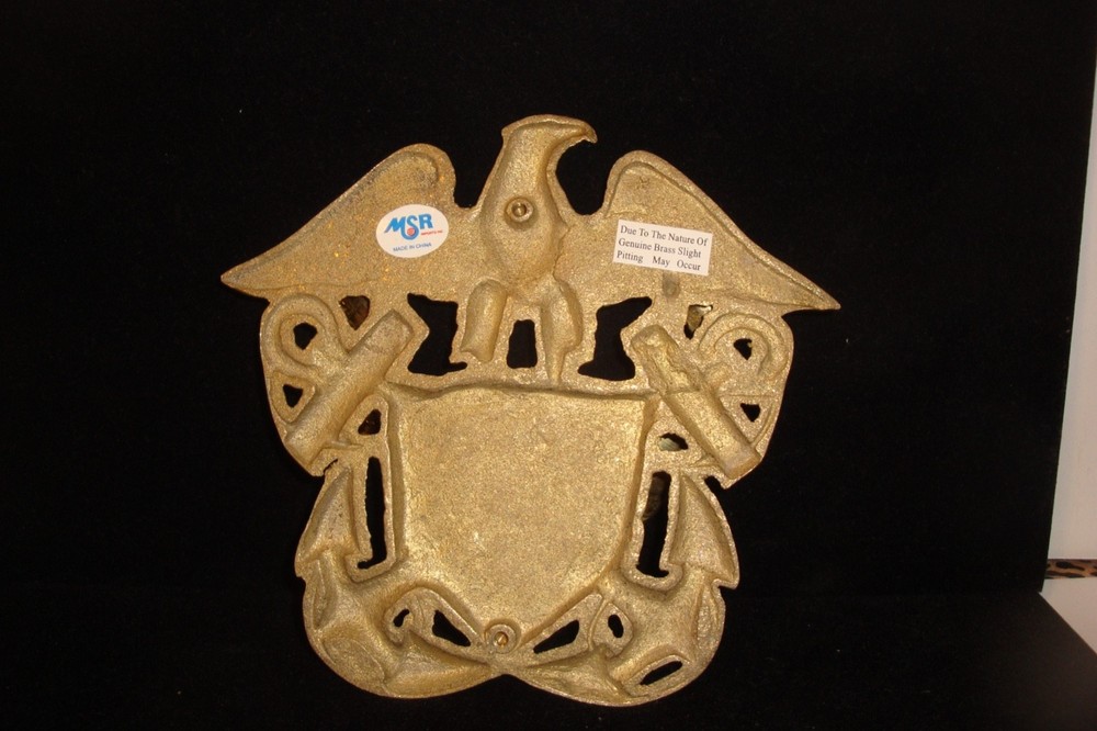 Solid Brass Eagle over flag emblem door knocker without screws
