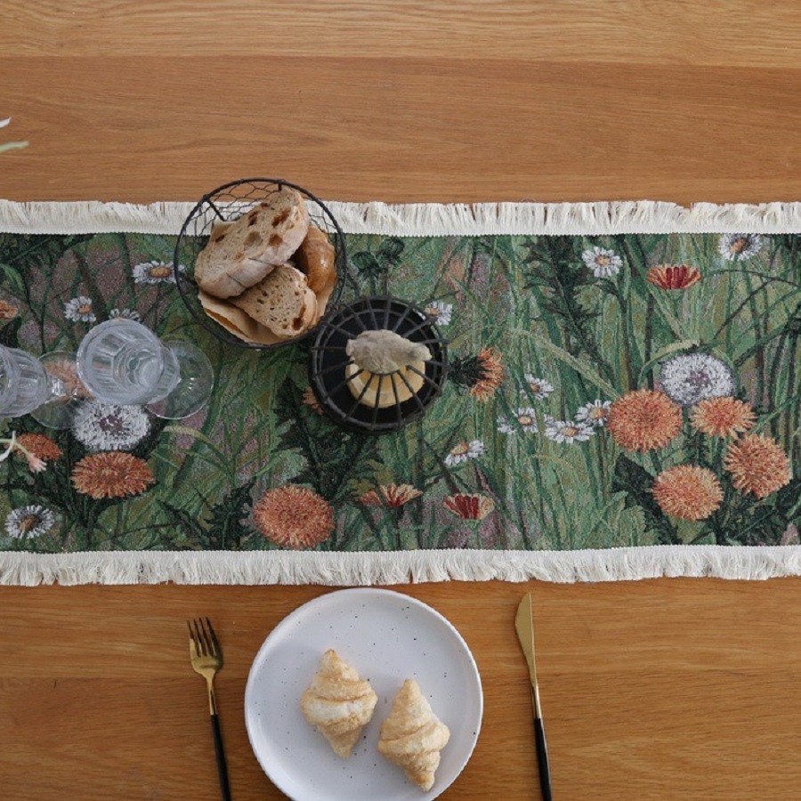 Table Runner 63 Inches Long Boho Floral Table Decor with Tassels for Party House