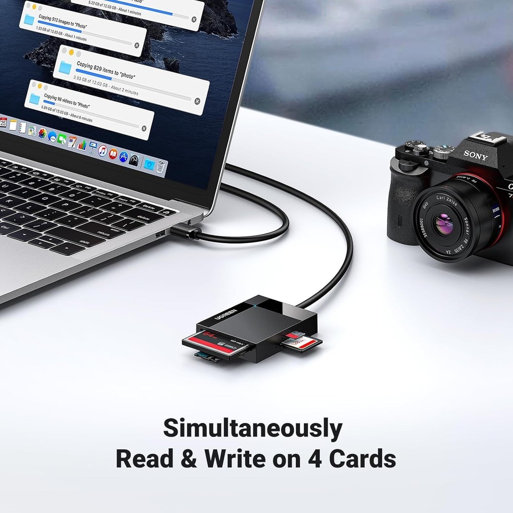 SD Card Reader USB 3.0 Card Hub Adapter 5Gbps Read 4 Cards Simultaneously CF,...