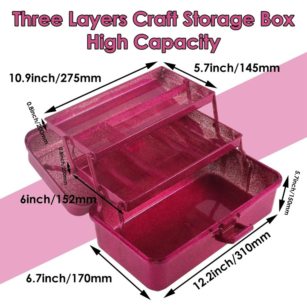 Glitter & Craft Tool Storage Box,3-Layer Stackable Carry Tackle Box Sewing6946
