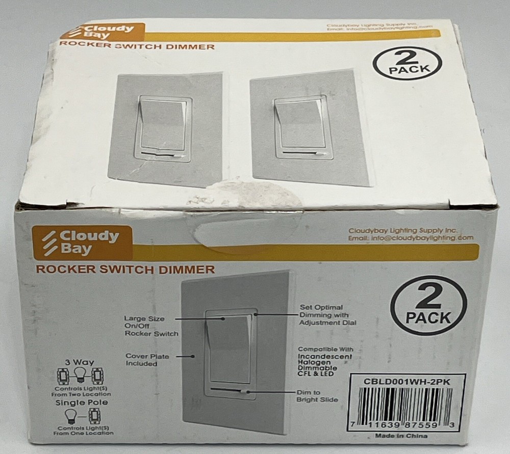 CLOUDY BAY ROCKER SWITCH DIMMER CBLD001WHA (2 Pack)