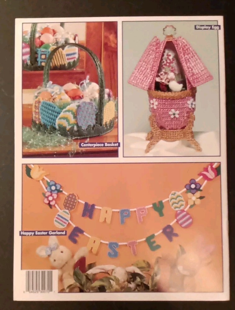 Happy Easter Plastic Canvas Pattern Leaflet Carrots Basket Bunny 1995 Garland