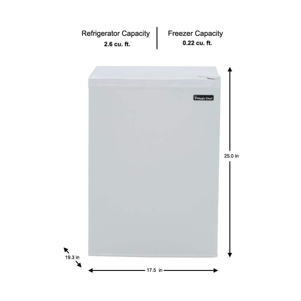 Magic Chef 2.6 cu. ft. Mini Fridge White Upfront Adjustable Thermostat Control