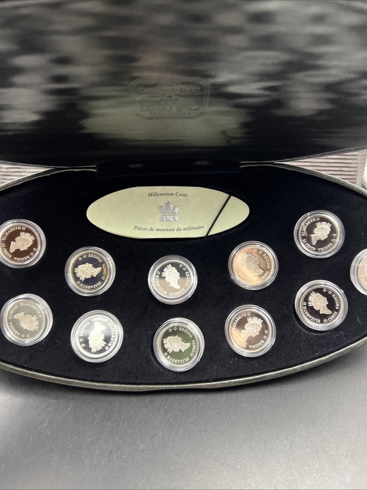 2000 Canada 12 Coin Sterling Silver Millenium Proof Quarter Set w/ Box & COA #E1