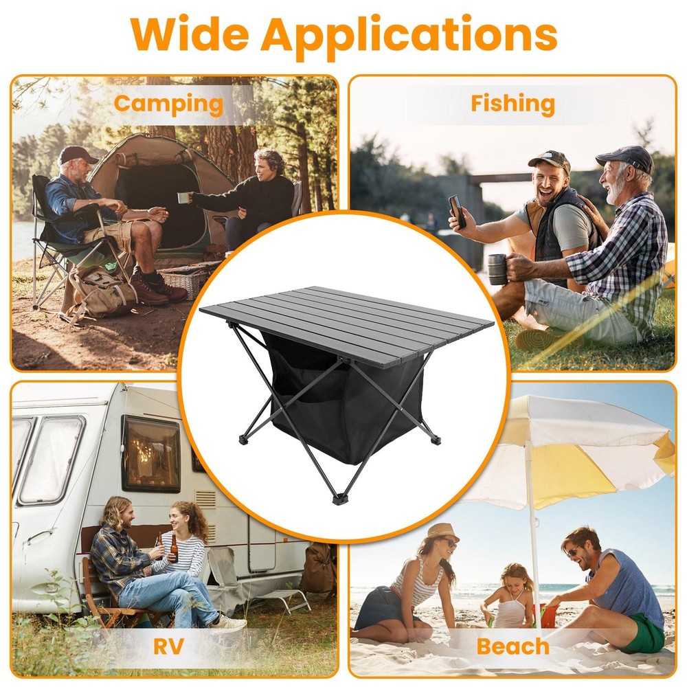 Foldable Camping Table Portable Rustproof Aluminum Alloy Roll-Up Table w/ Basket