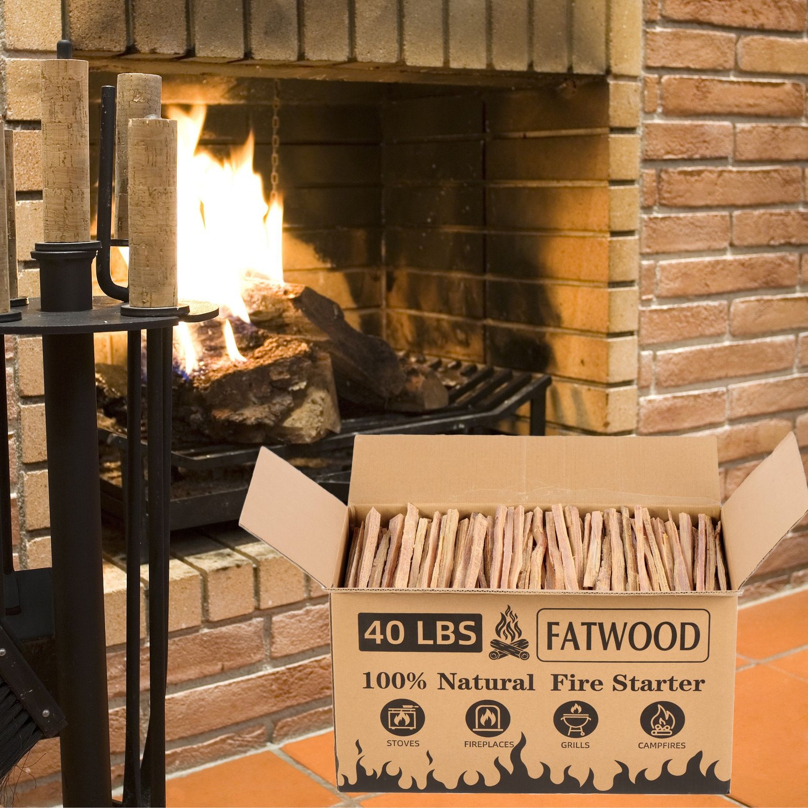 40 LB Natural Fatwood Fire Starter Kindling Sticks - Wood Stove Fireplace
