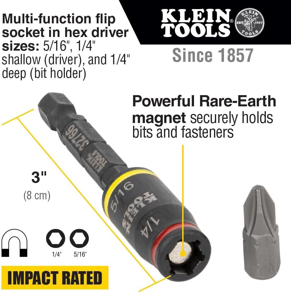 Klein Tools 32766 Impact Driver, 3-in-1 SAE Socket and Bit Silver