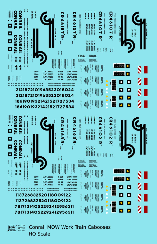 K4 HO Scale Decals Conrail MOW Work Train Caboose Black