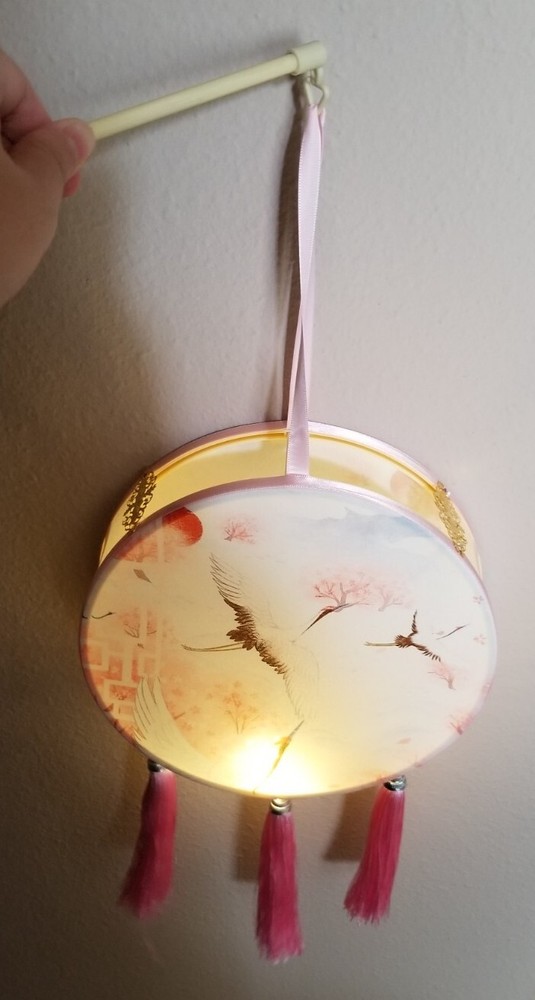 Pink & White Crane Handheld Fabric Lantern