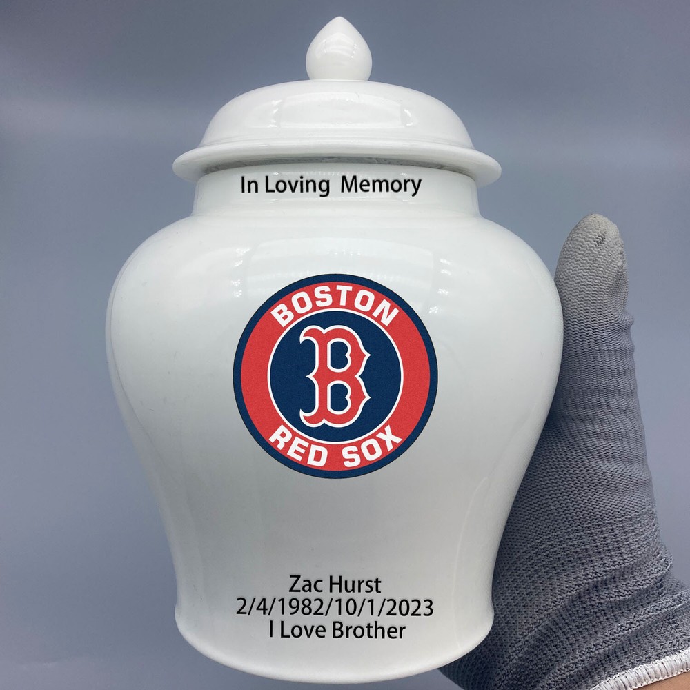 Ceramic Medium Urn for Boston Red Sox Baseball Theme, Custom Text