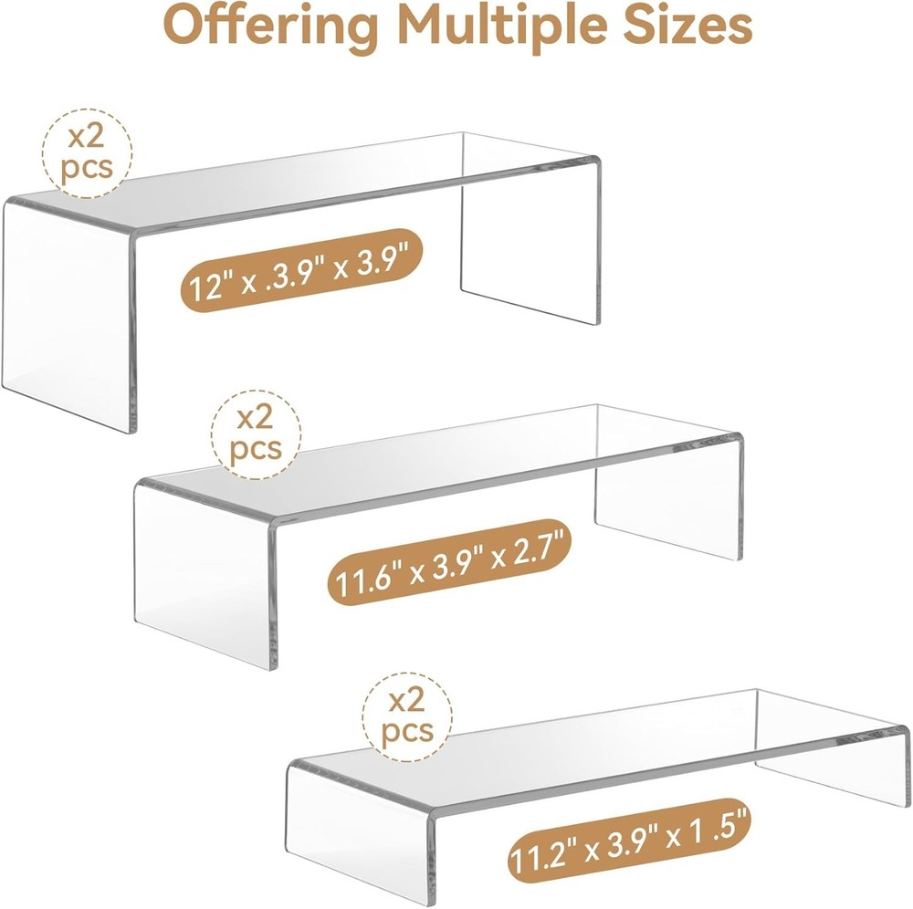 Large Acrylic Display Risers, 2 Sets11.2”L~11.6”L~12”L Clear Rectangular Show...