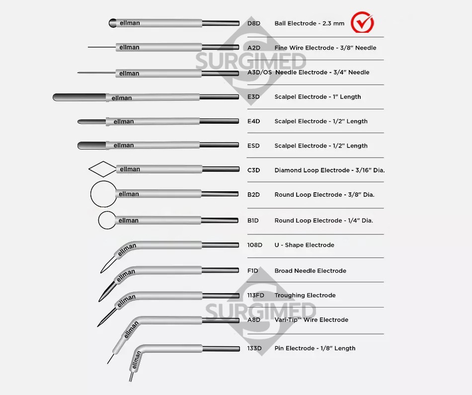 Ellman D8D Ball Electrode -Twenty-Five (25) Single-Use Disposable