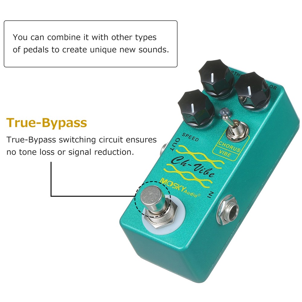 MOSKYaudio Chorus Vibe Guitar Effect Pedal True Bypass 3 Control Knobs DC9V S1W8