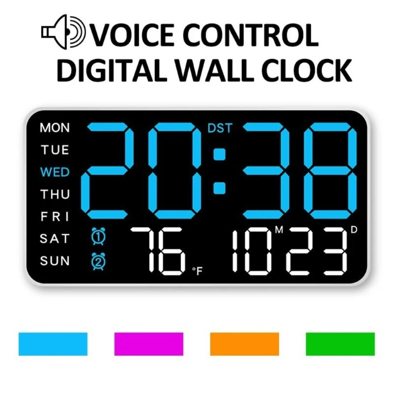 Desk Wall Clock Digital Alarm Clock LED Display with Temperature Date Week