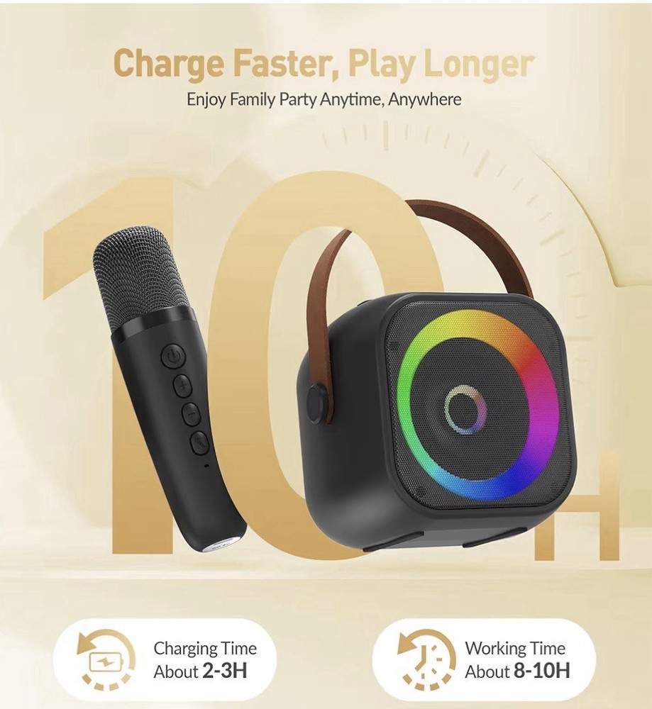 Mini Karaoke Machine Portable Bluetooth Speaker with 2 Wireless Mics Party Li...