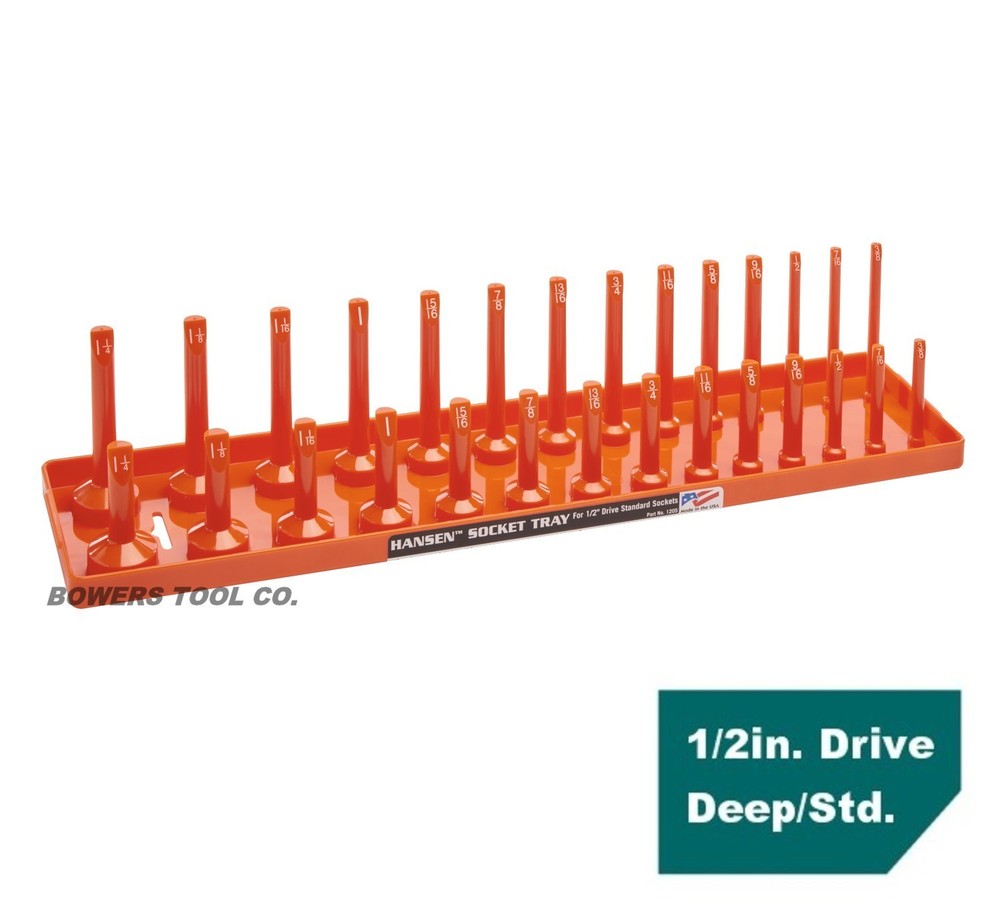 Hansen Global 1/2" Drive Socket Tray Holder Set Metric & SAE Std Deep Set Orange