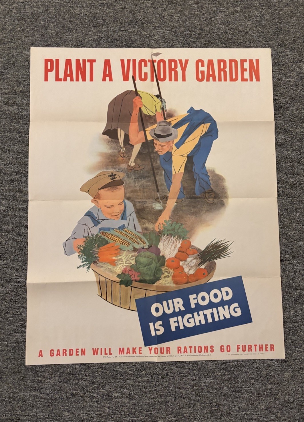 Original WWII Poster Plant A Victory Garden Our Food Is Fighting 22x28”