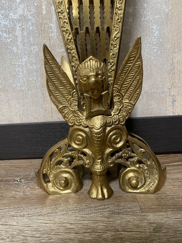 Antique Fire Screen Griffin Peacock Folding Brass Fire Guard