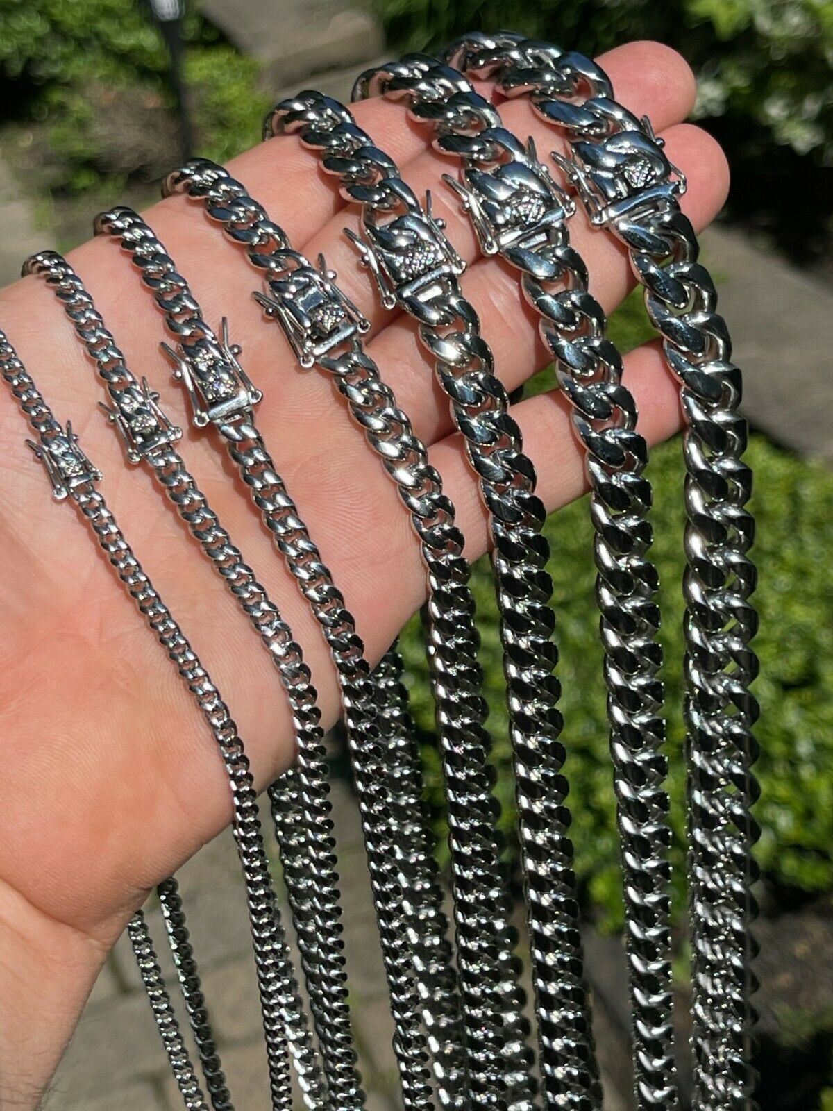 Real Solid Stainless Steel Miami Cuban Link Chain Necklace Or Bracelet Box Clasp