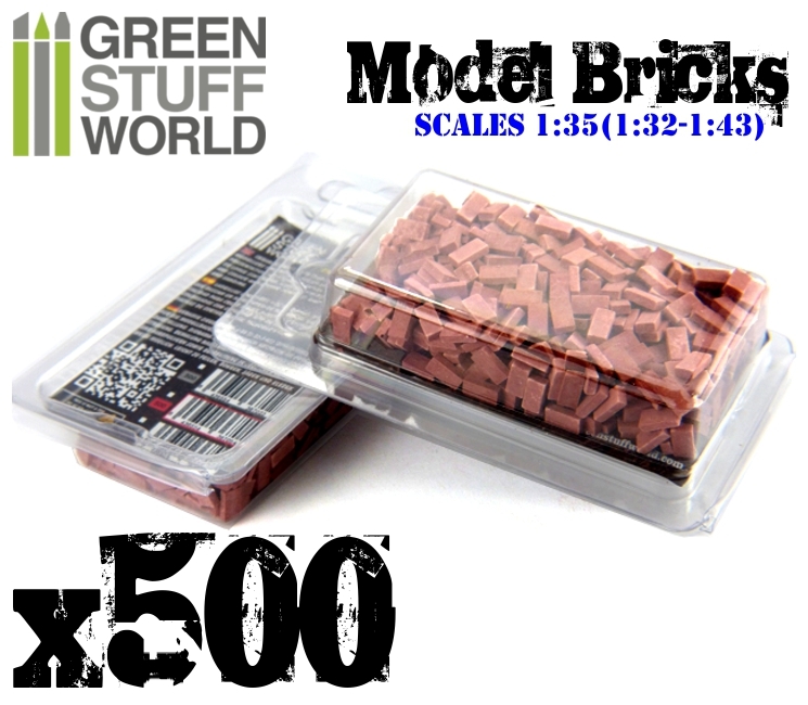 500x Ceramic Model Bricks - RED - Basing Scatter Scenery - 1/35 (1/32 - 1/43)