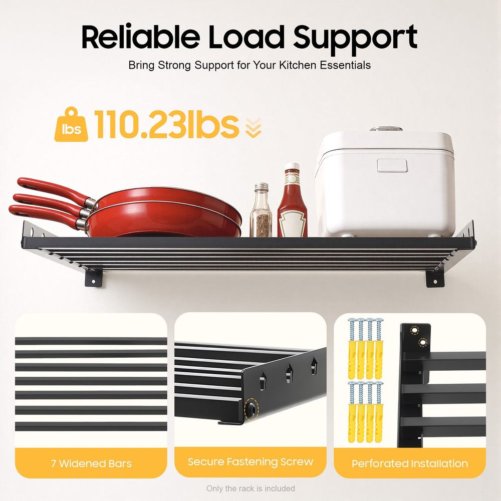 Microwave Oven Bracket Shelf Kitchen Holder Storage Rack Wall Mount With 4 Hooks