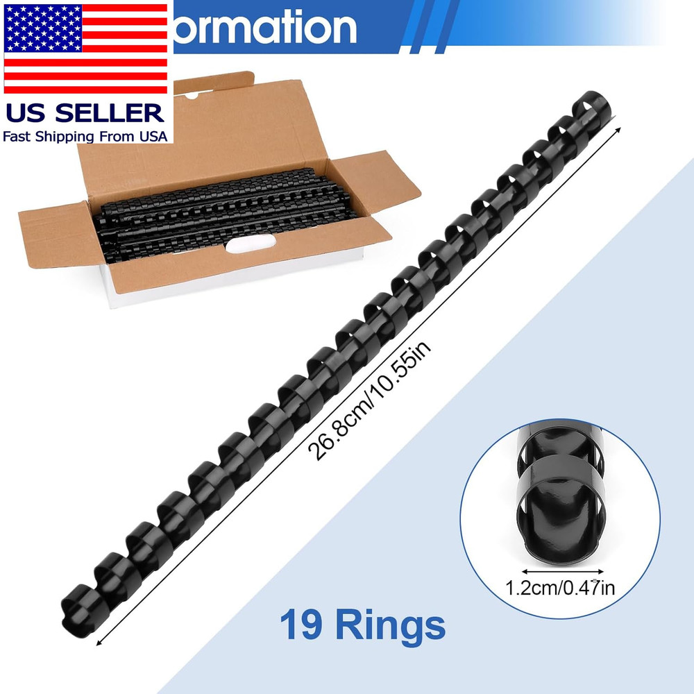 80 Pack Plastic Binding Combs, Comb Binding Spines 1/2 Inch, 80 Sheets, 19 Ring,