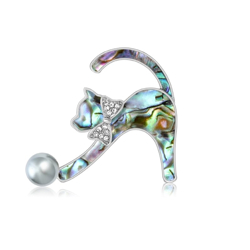 Versatile Shell Cats Pin Featuring Crystal Embellishments And Secure Fastener