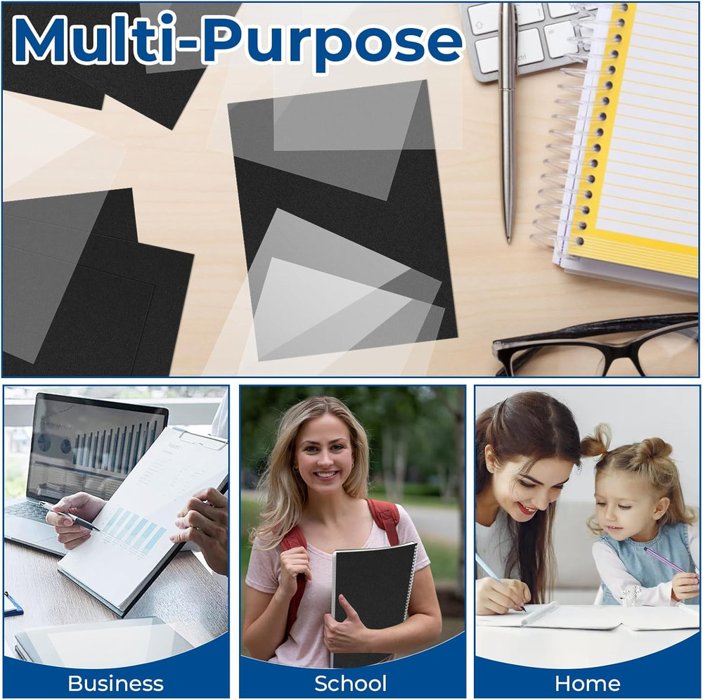 60 Pack Letter Size Binding Covers and Backs Set Clear Front Black Back