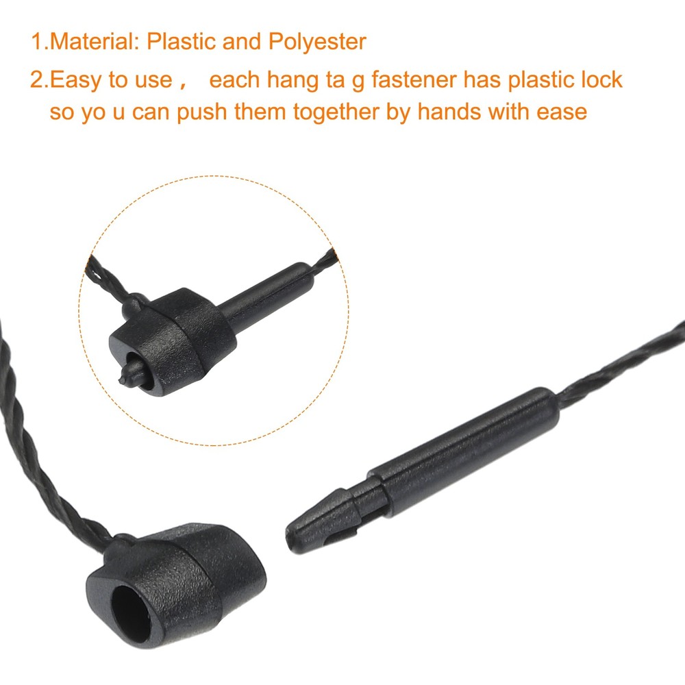 Polyester Rope Hang Tag String Snap Lock 200mm,0.5mm 200 Pcs,Black