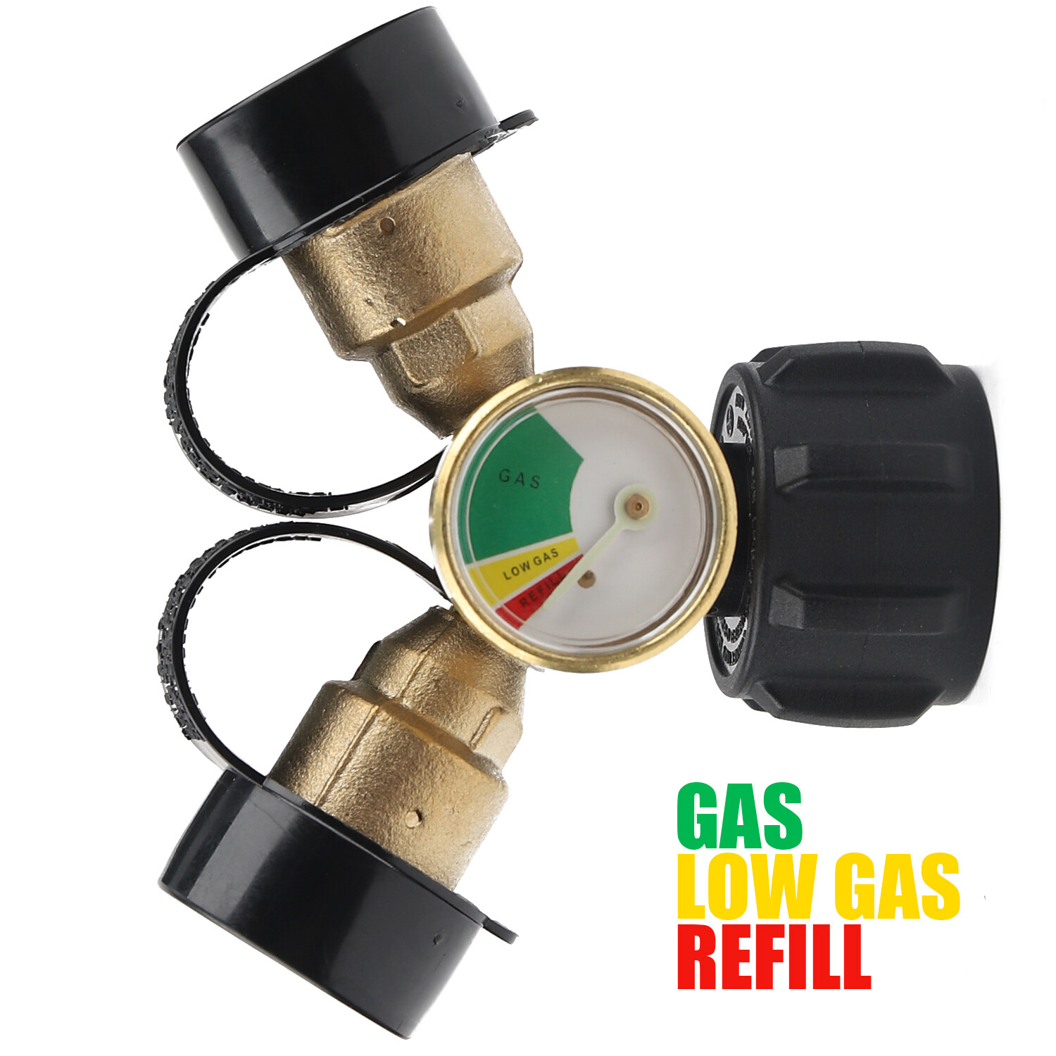 Propane Tank Y Splitter Adapter 2 Way LP Gas Tee Connector with Gauge