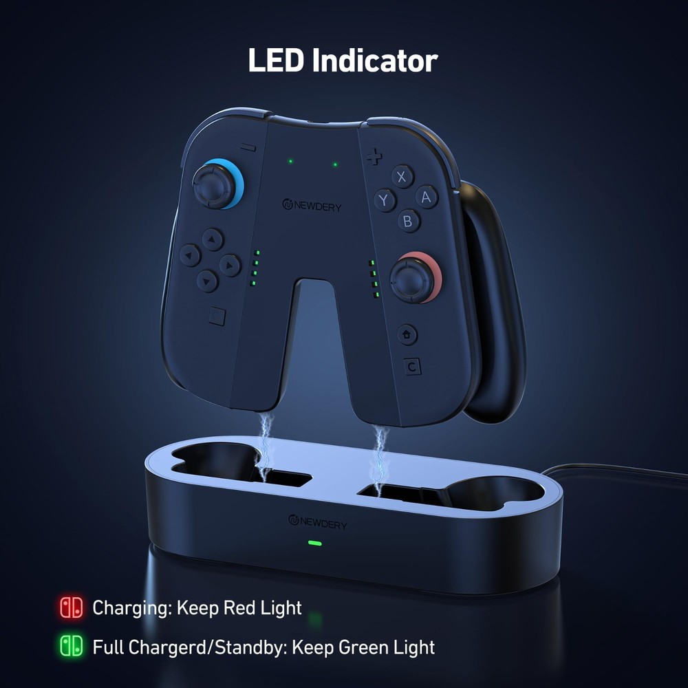 NEWDERY Charging Grip & Charging Dock for Switch 2 Magnetic Grip Controller