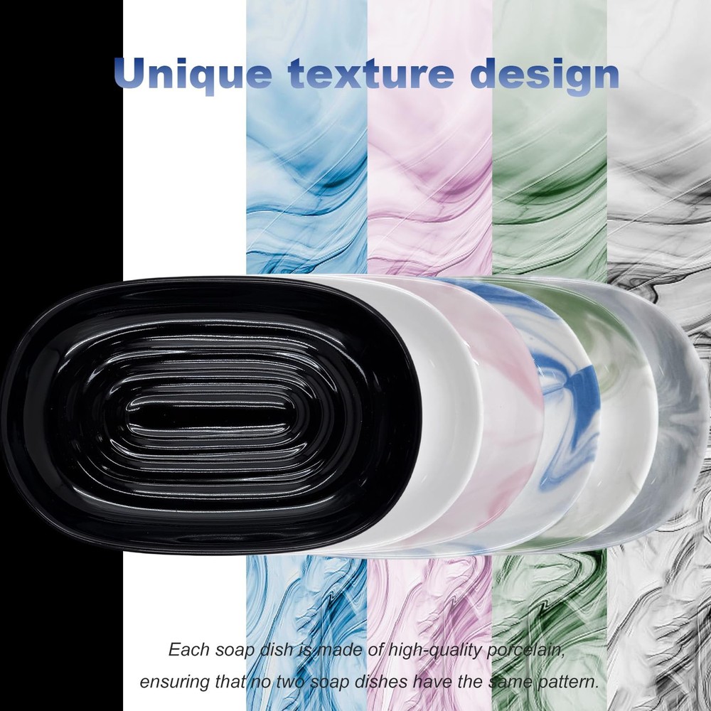 Soap Dish, Ceramic Dish with Marble PatternShower, Saver Tray White