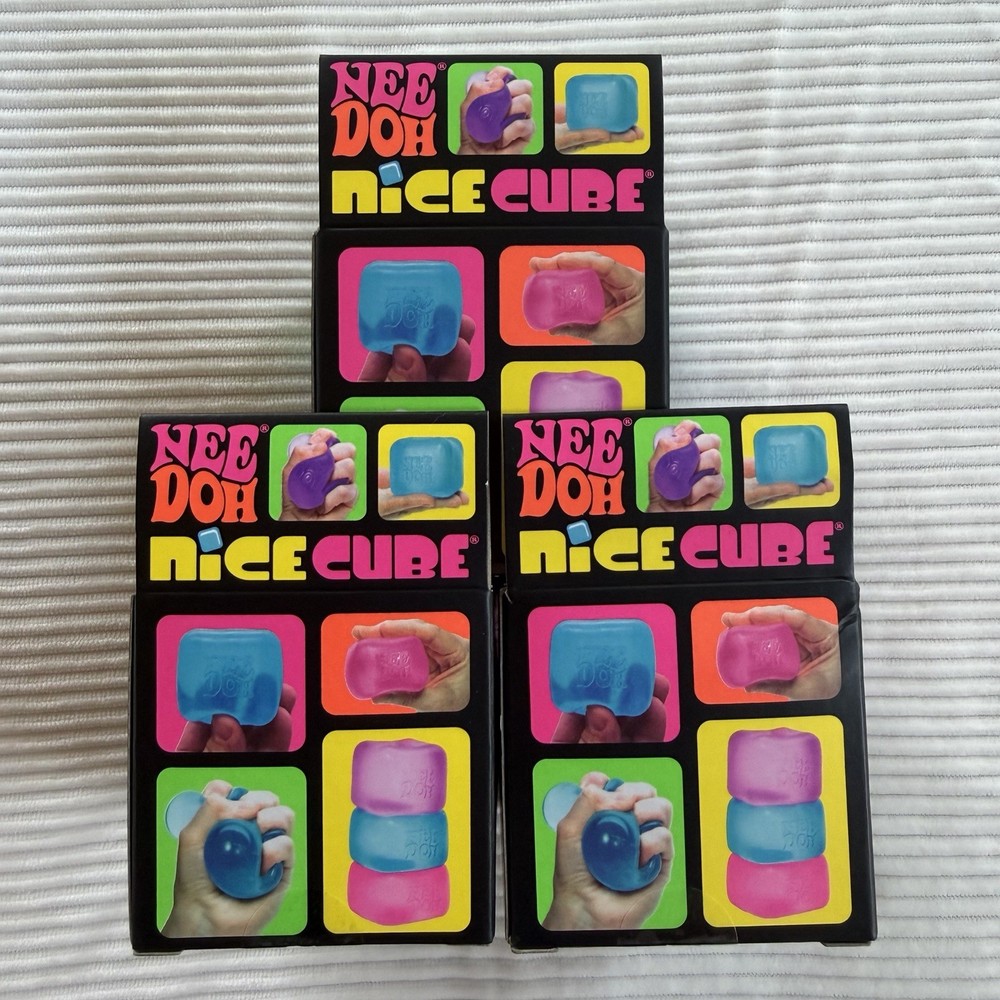 Schylling NeeDoh Nice Cube Super Solid Squish Blue, Pink, & Purple NIB 3pk