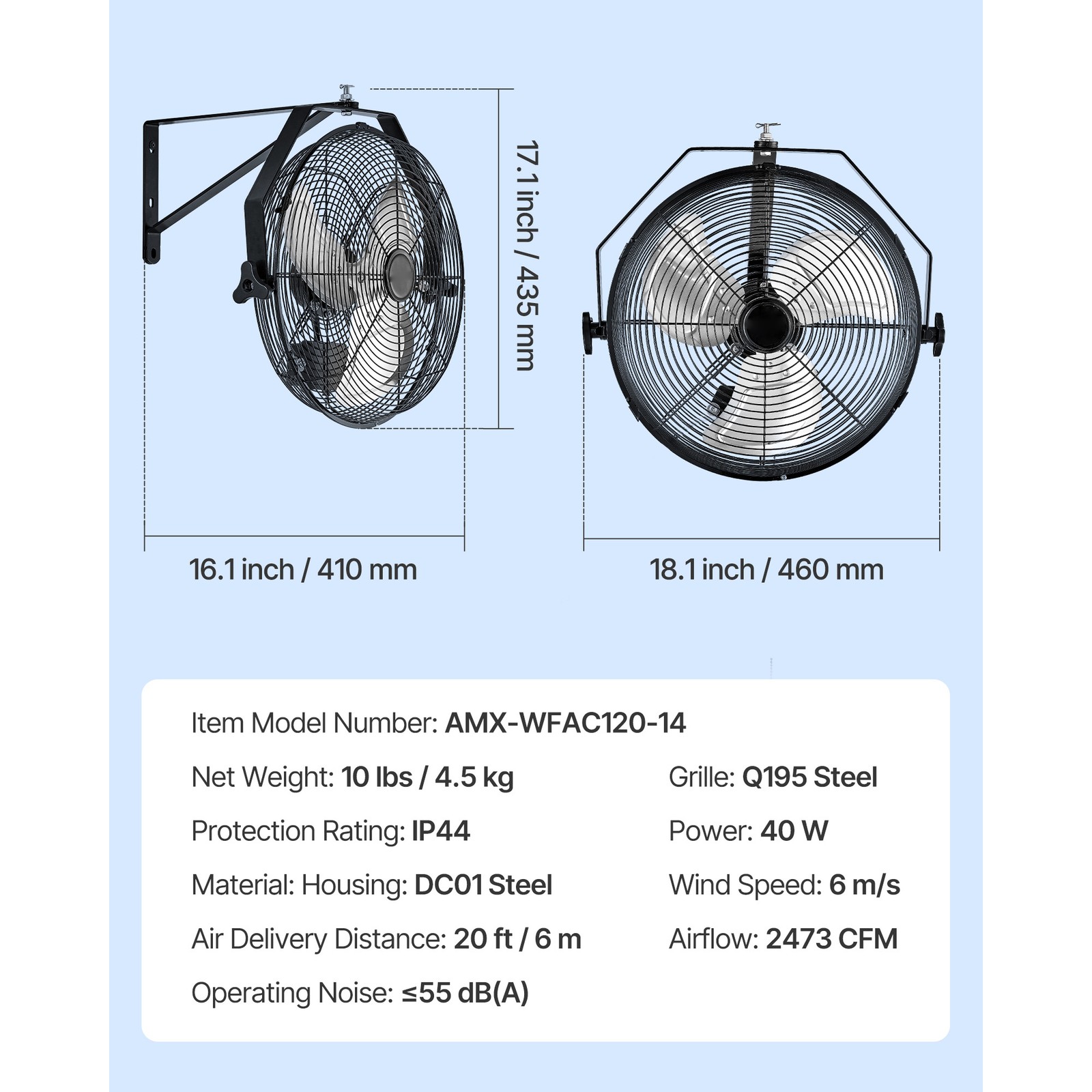 Uimoso 14 Inch Industrial Wall Mount Fan 3 Speed High Velocity Garage Fan