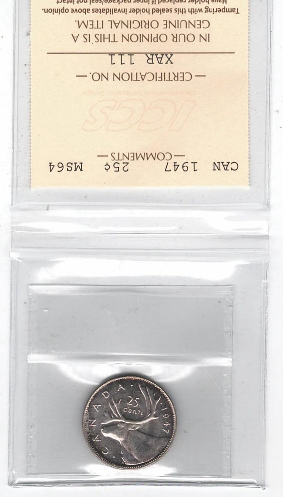 1947 Canada 25 Cents - ICCS MS64 - XAR 111