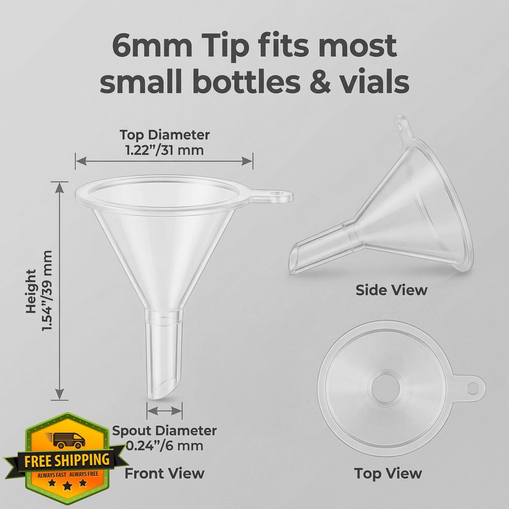 Mini Funnels Set of 5, Small Clear Plastic for Tiny Bottles