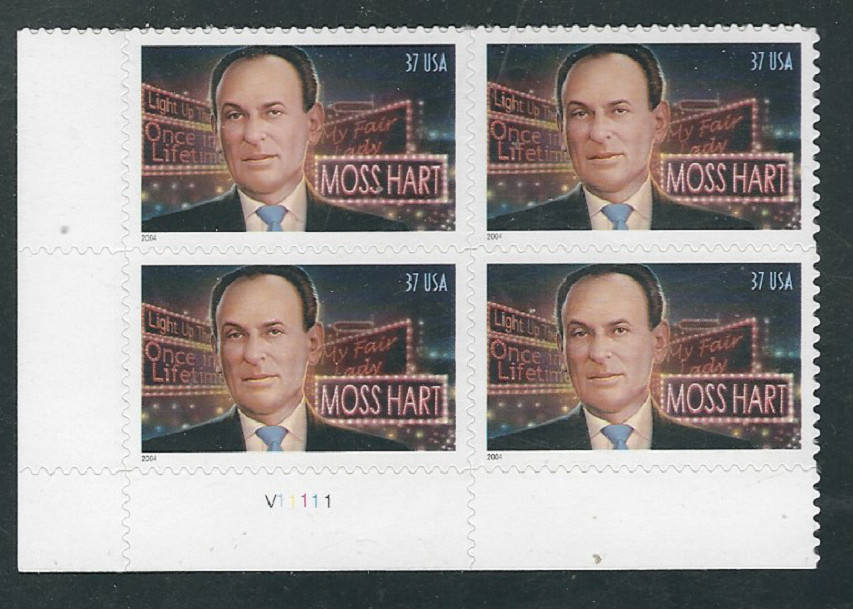 Scott #3882...37 Cent...Moss Hart... Plate Block