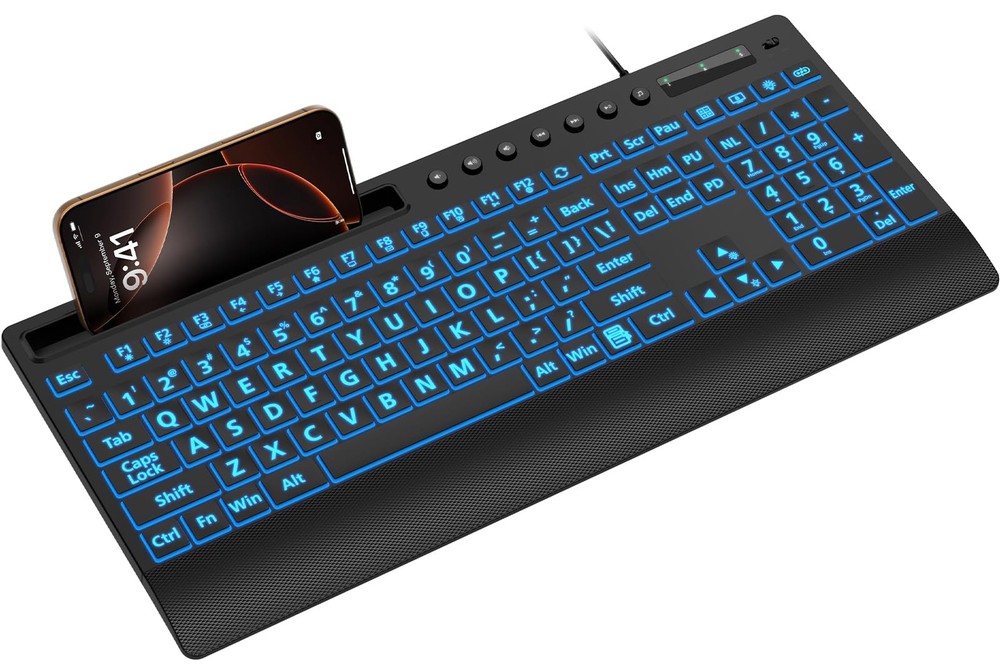 SABLUTE Large Print Backlit Keyboard, USB Wired Computer Keyboard with Black