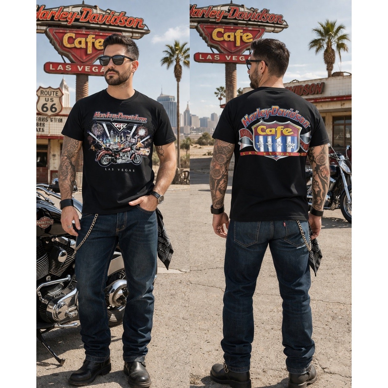 Harley Davidson 2001 Cafe Las Vegas T-Shirt Made in USA Black Motorcycle Medium