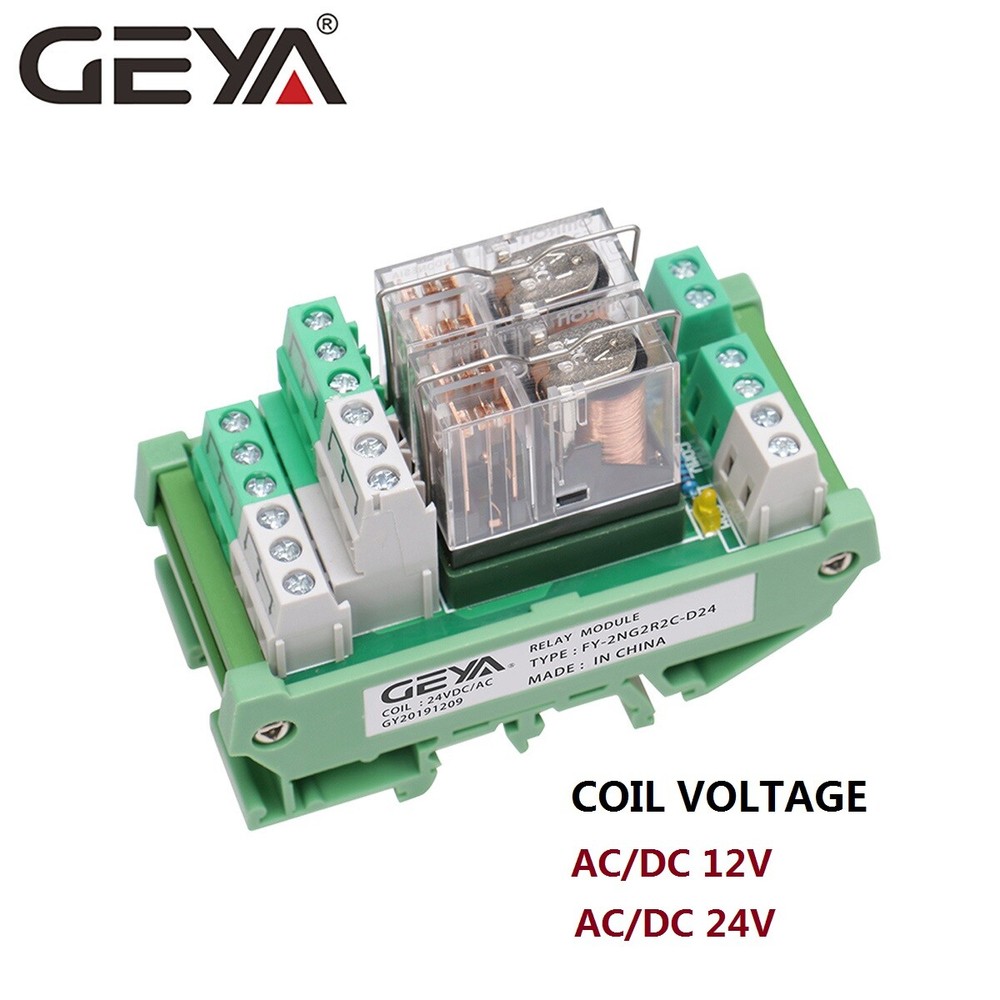 GEYA 2 Channel Omron Relay Module 2NO2NC DPDT PLC Relay Interface AC/DC 12/24V