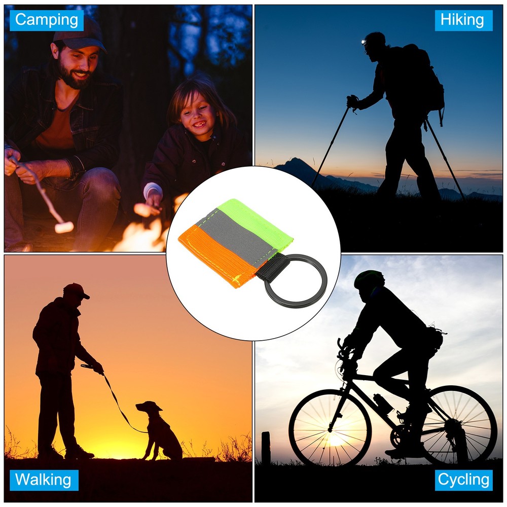 4 Pcs Reflective Keychain Tags, Reflective Zipper Pulls, Green/Orange
