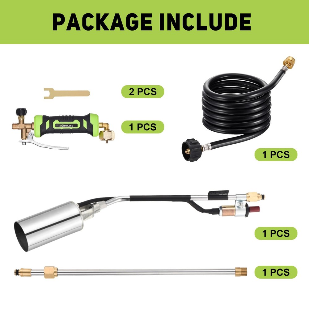WorkBless Weed Torch, Propane Torch Burner with 10 ft Hose, Black