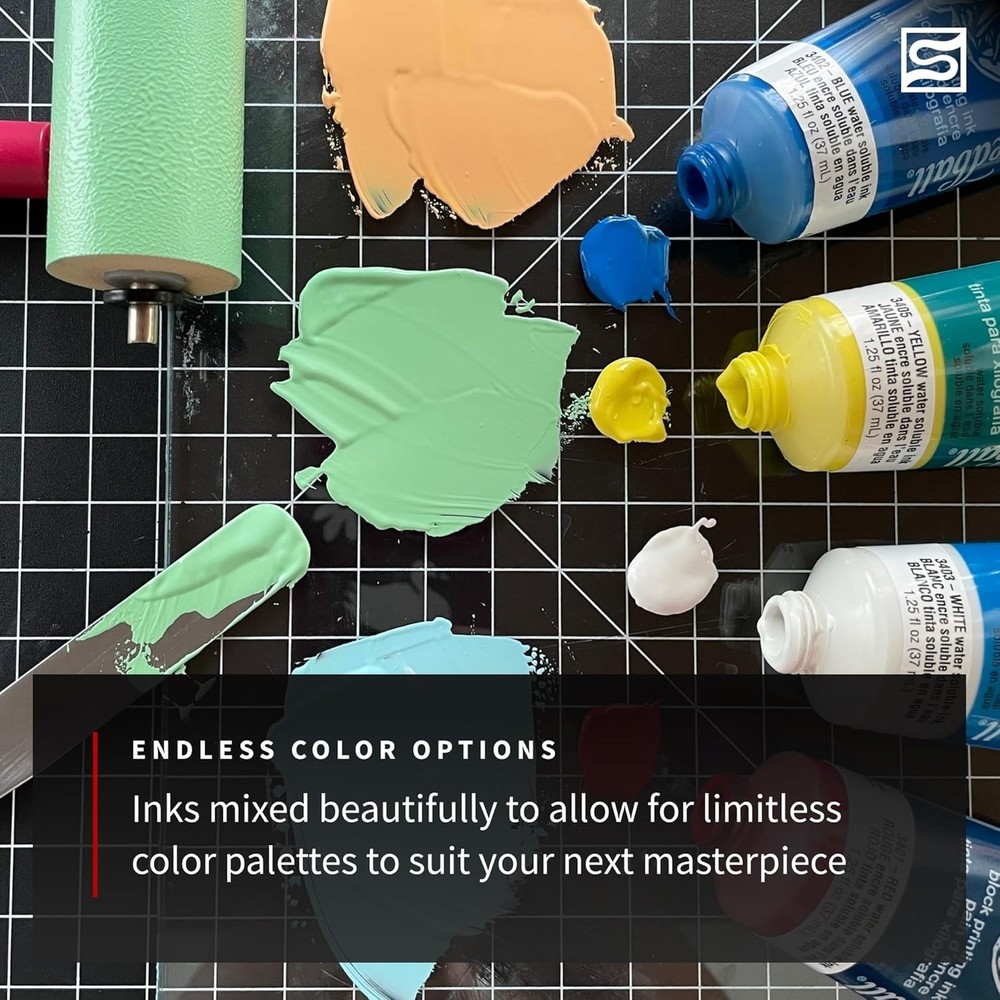 Deluxe Block Printing Kit - Includes Inks, Brayer, Bench Hook, Lino Handle and C