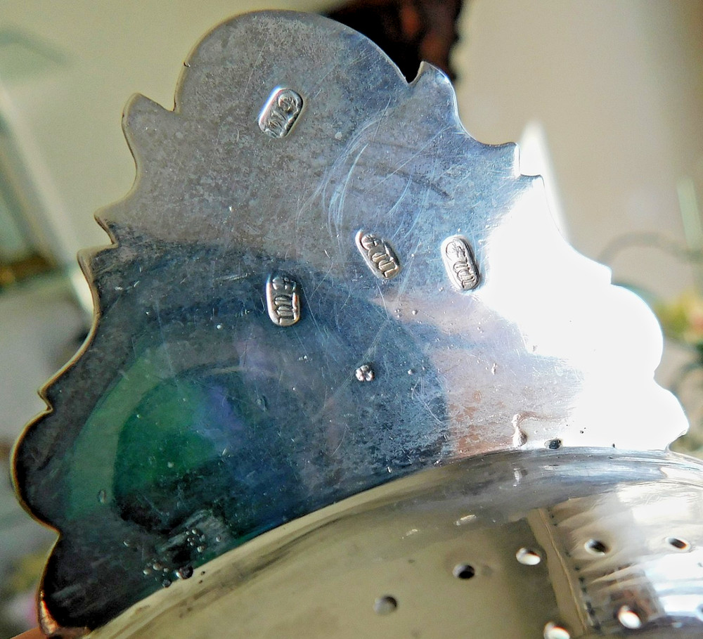 Antique Silver Lemon Tea Strainer Eagle Crest and Touch Marks